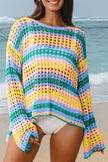 Carrot Multi Stripe Open Knit Sweater Beach Cover Up - Pikemla