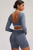 The Elevate Long Sleeve Crop top Shorts 2-Piece Set