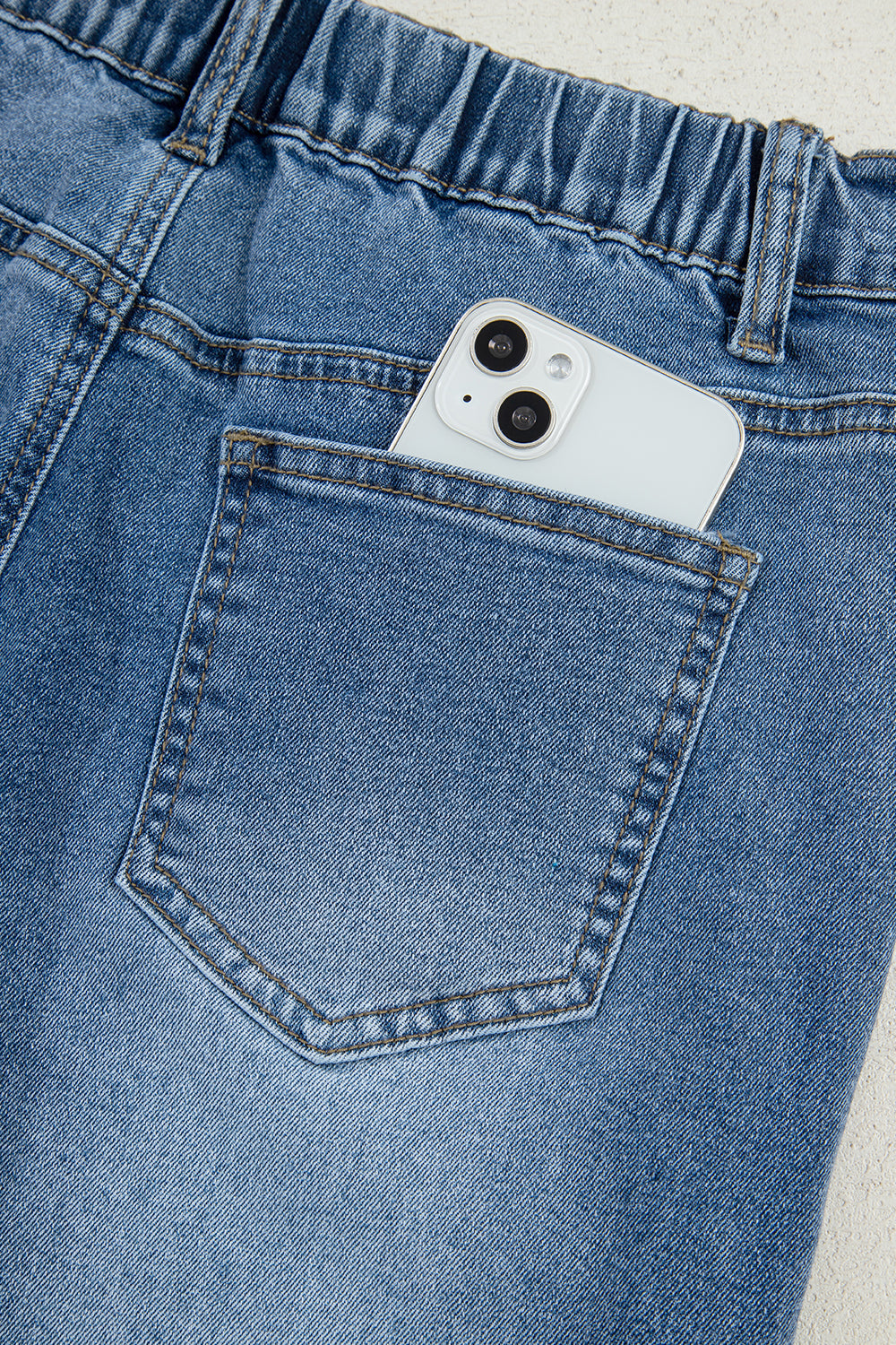 Stone Blue Star Patchwork Cropped Wide Leg High Waist Jeans - Pikemla