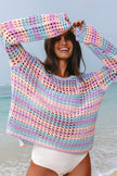 Carrot Multi Stripe Open Knit Sweater Beach Cover Up - Pikemla