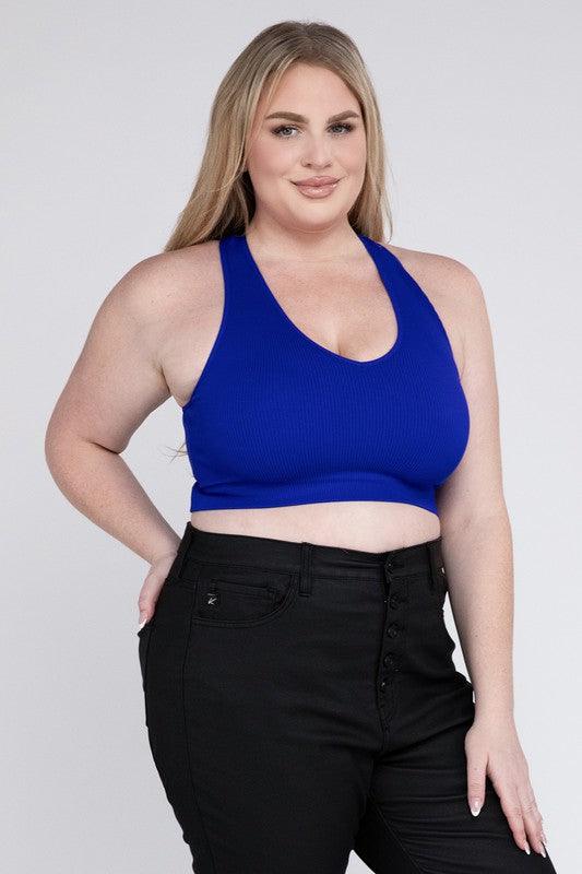 Ribbed Cropped Racerback Tank Top -Plus Sized - Pikemla