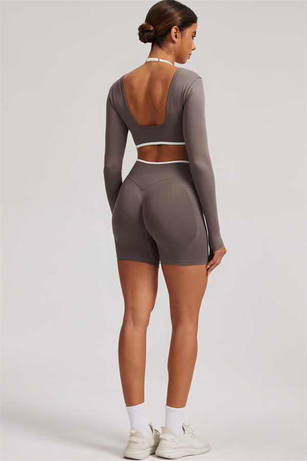 The Elevate Long Sleeve Crop top Shorts 2-Piece Set