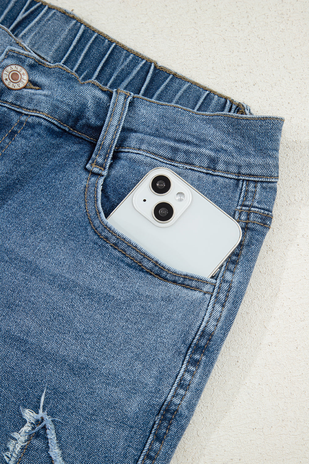 Stone Blue Star Patchwork Cropped Wide Leg High Waist Jeans - Pikemla