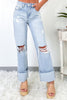 Beau Blue Light Wash Distressed Straight Jeans - Pikemla
