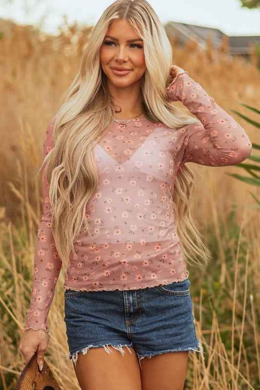 Floral Mesh Long Sleeve Top