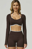 The Prime Line Long Sleeve Crop Top Shorts 2-Piece Set