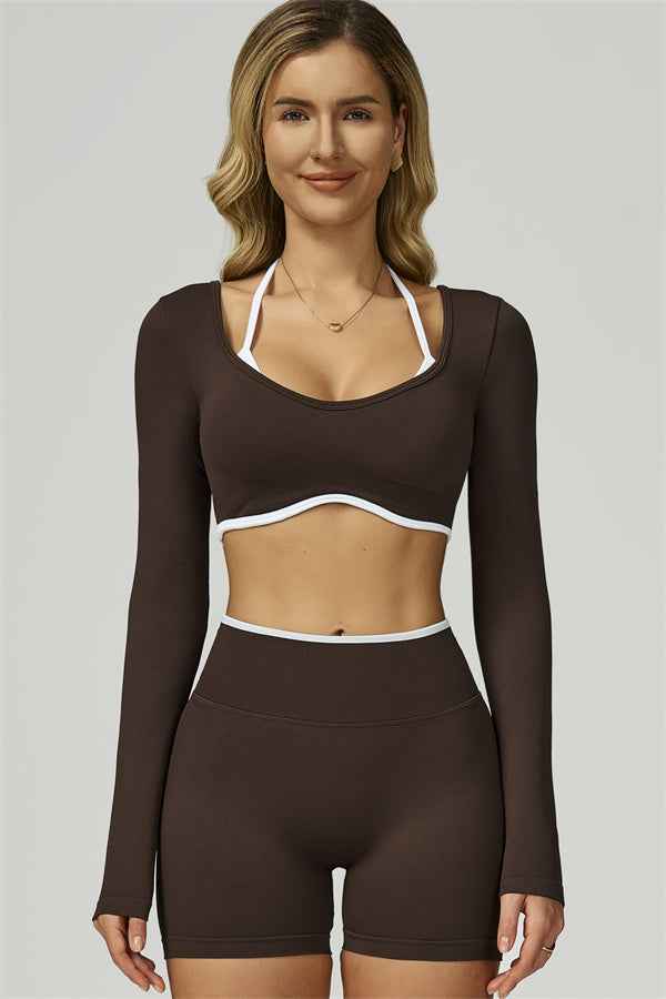 The Prime Line Long Sleeve Crop Top Shorts 2-Piece Set