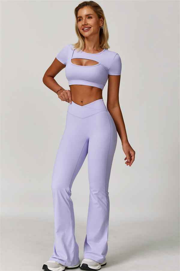 The Lavish Cut-out Crop Top Flared Leggings 2-Piece Set