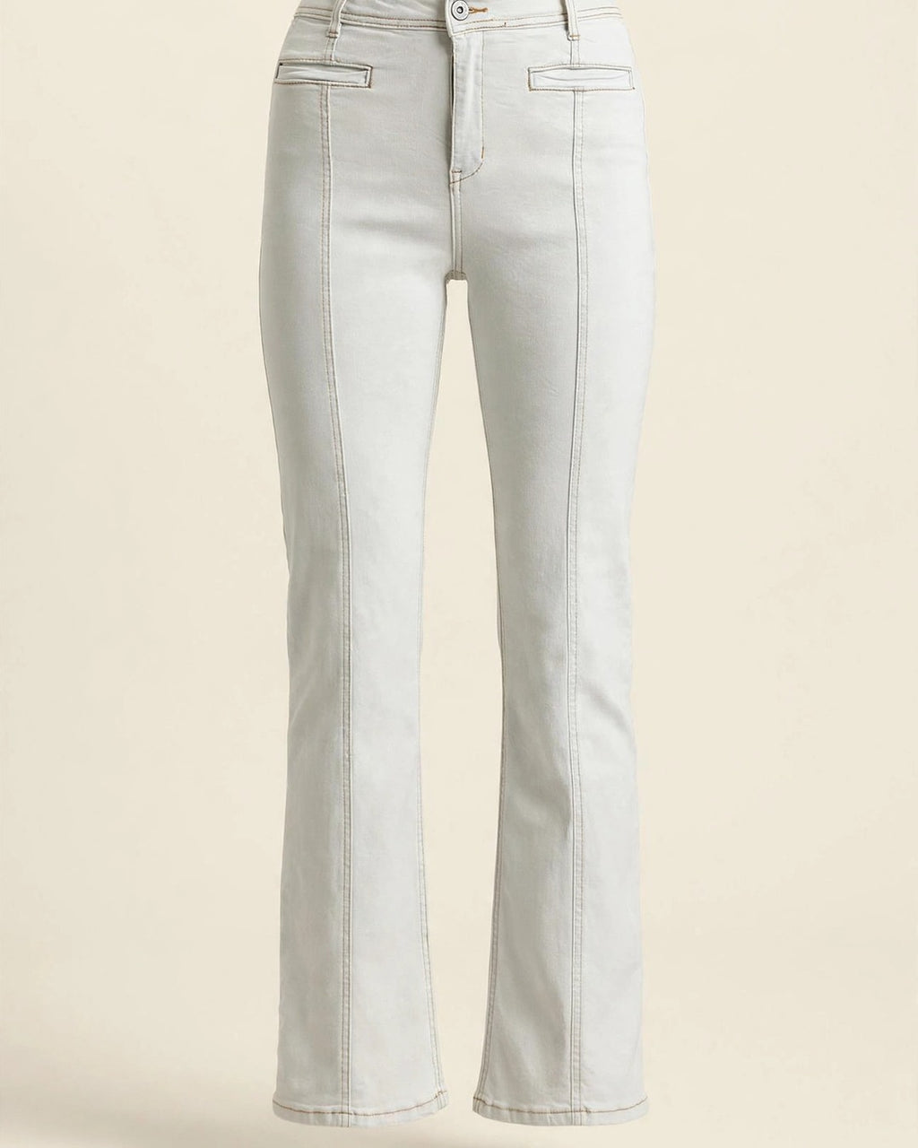Panel Straight Cut Denim Jeans With Pockets
