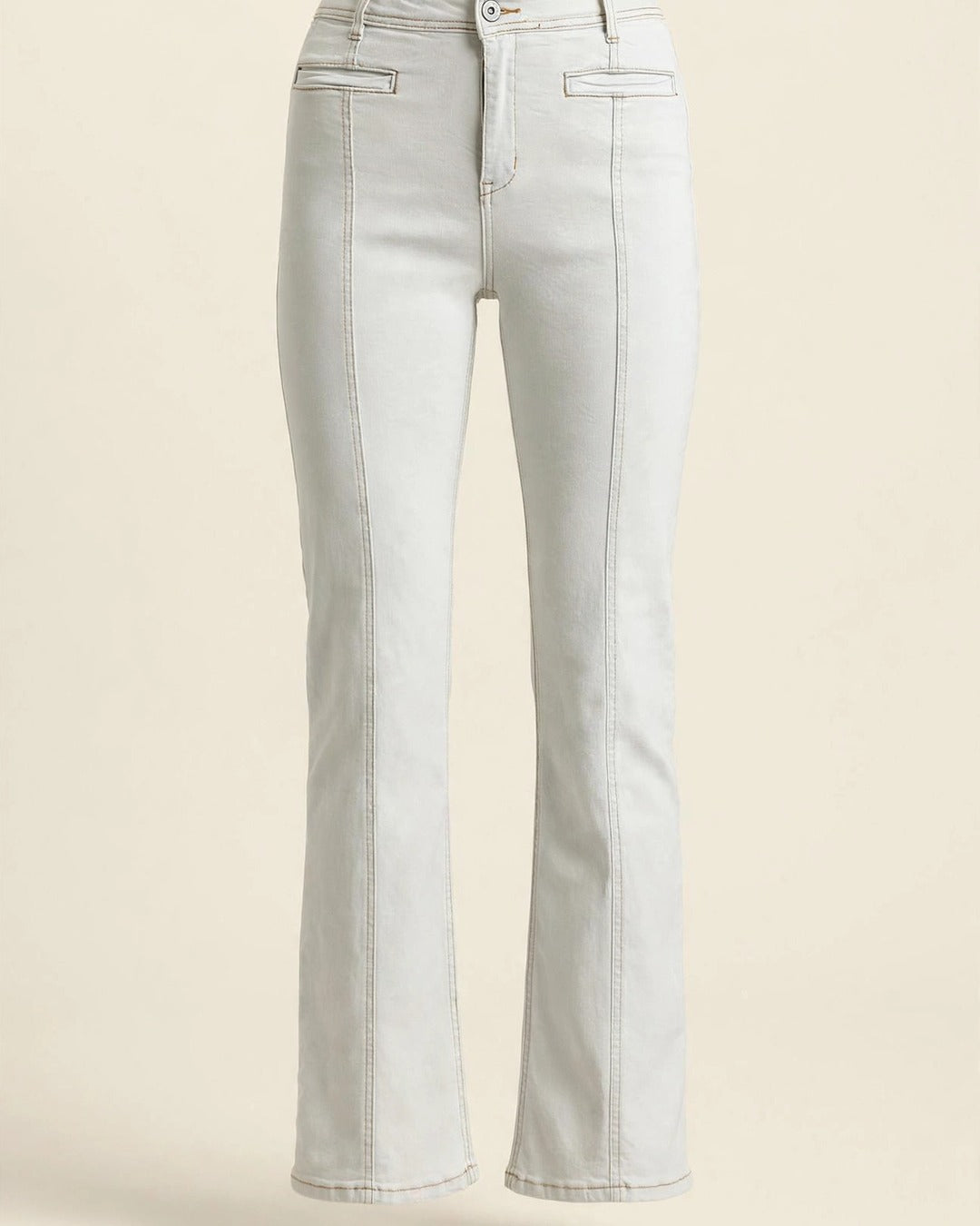 Panel Straight Cut Denim Jeans With Pockets