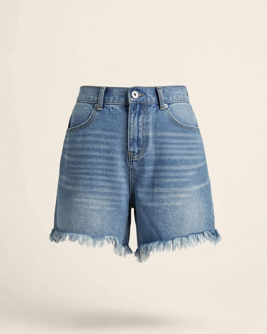 High Rise Denim Shorts With Raw Hem