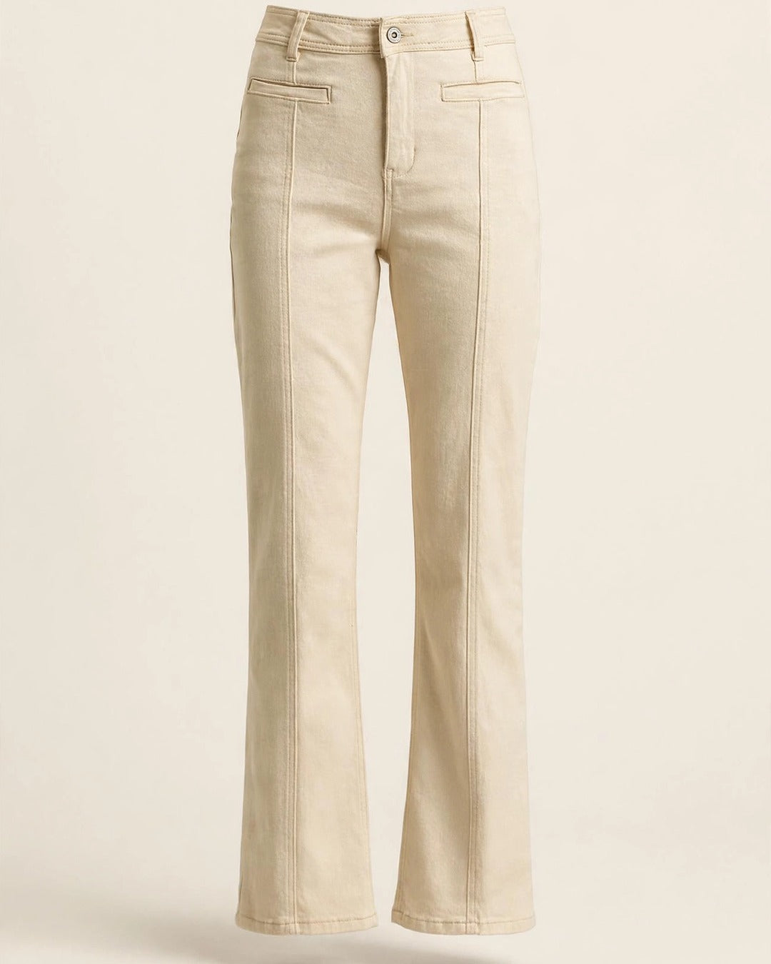 Panel Straight Cut Denim Jeans With Pockets