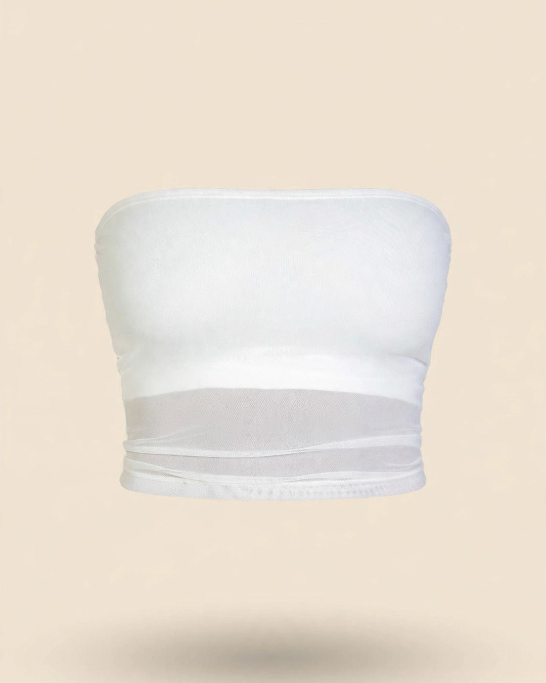 Cropped Strapless Top With Mesh