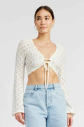 Emory Park Crochet Bell Sleeve Top with Tie-Front Design and Flared Sleeves for Stylish Outfits