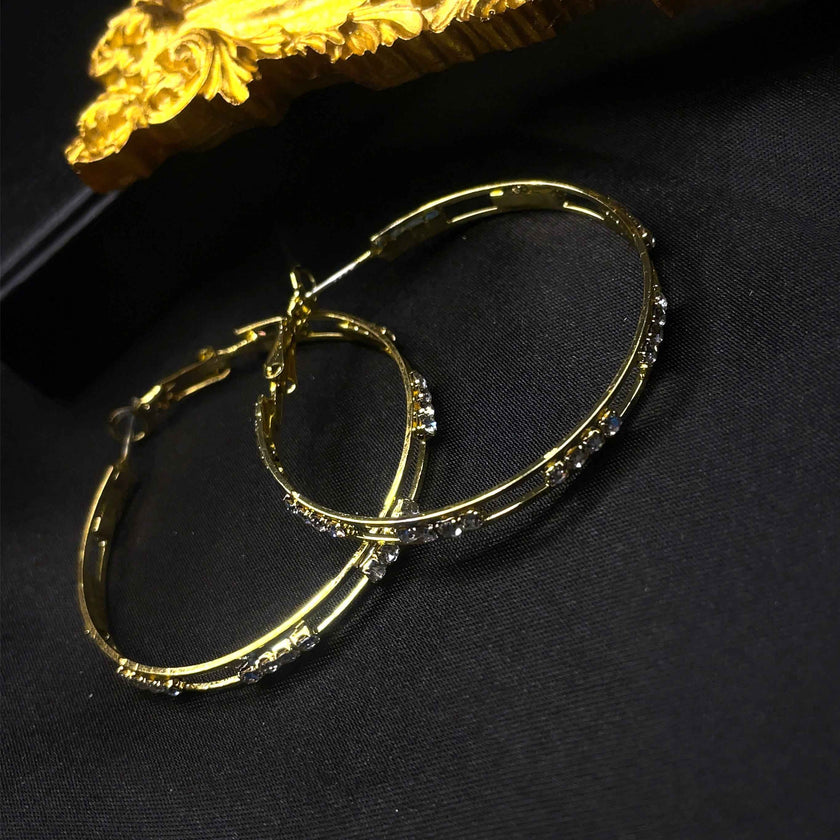 Gold Crystal Hoops Earrings