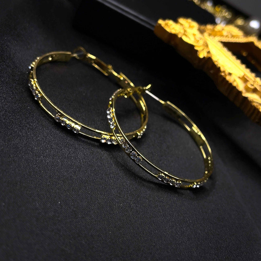 Gold Crystal Hoops Earrings