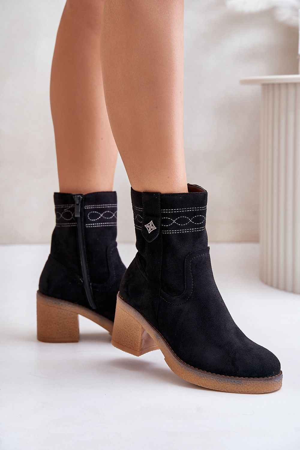 Evirenna Suede-Stitched Heel Boots