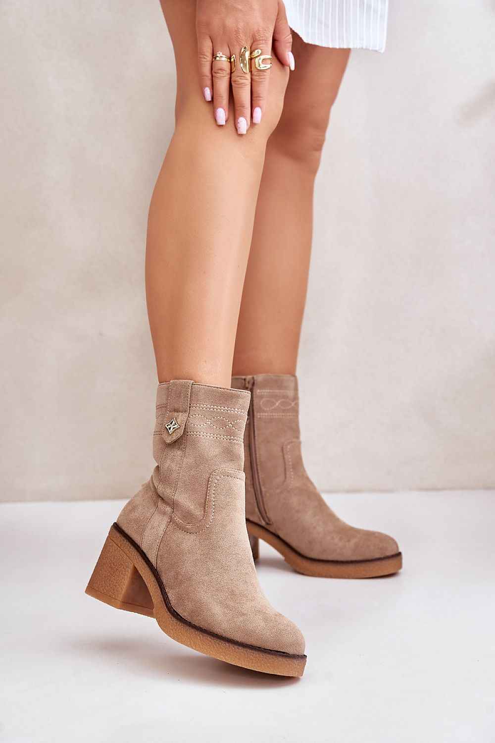 Evirenna Suede-Stitched Heel Boots