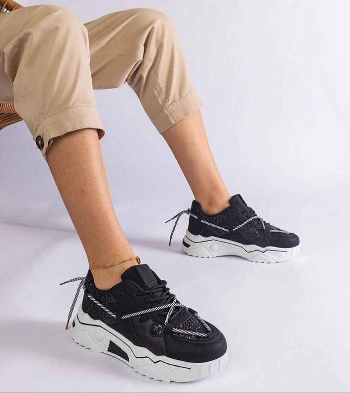 Nimvara Shimmer Detail Black Sneakers