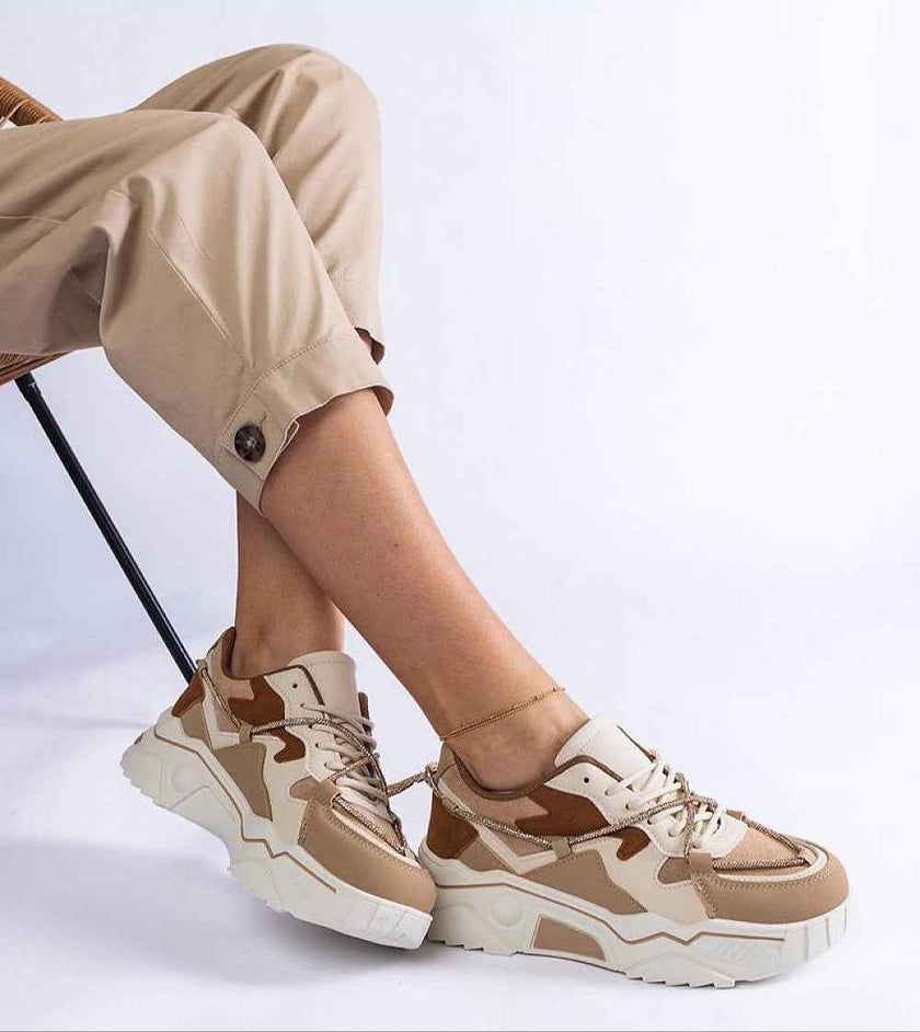 Thalvyn Crystal-Tied Brown Sneakers