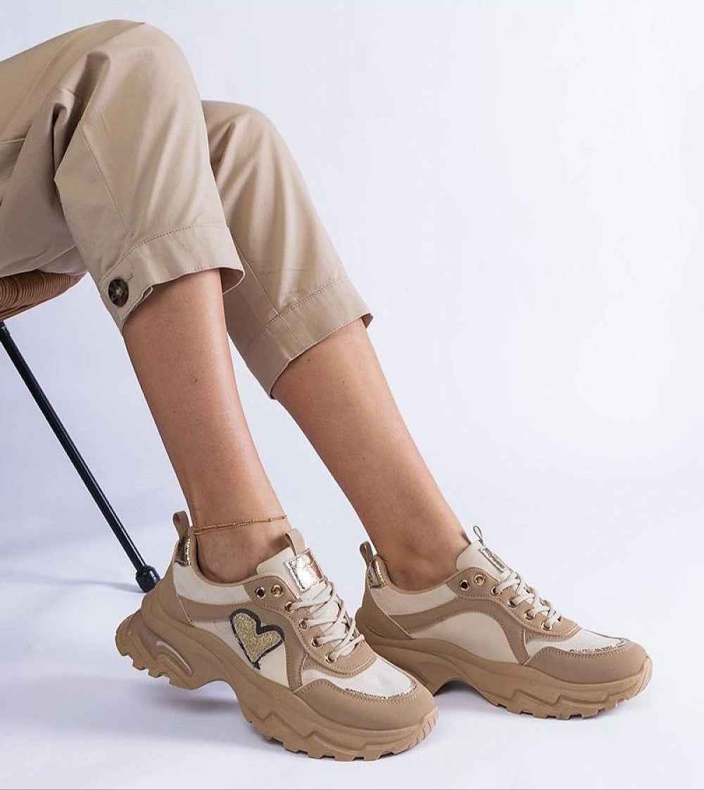 Orevia Heart-Detailed Brown Sneakers