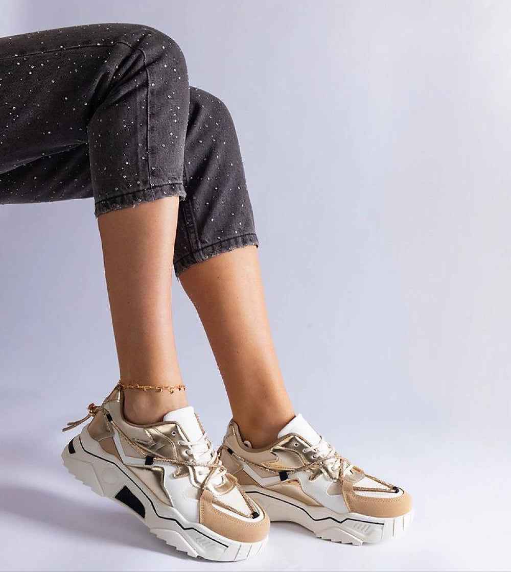 Thalvyn Crystal-Tied Brown Sneakers