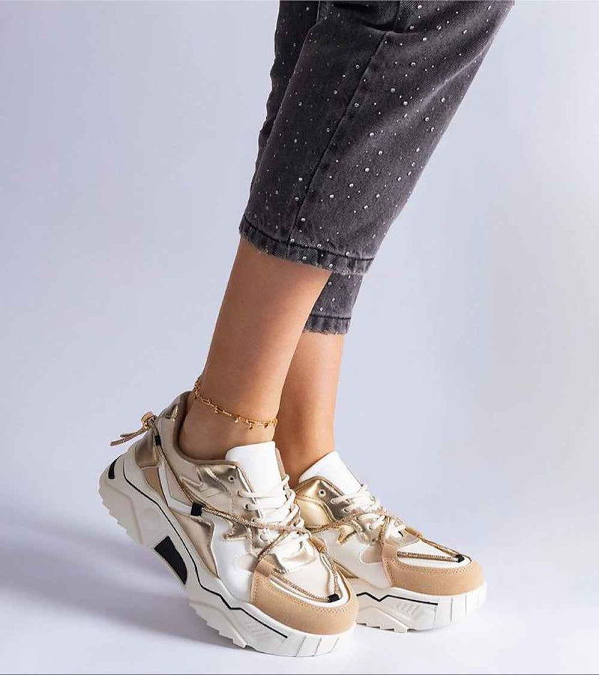 Thalvyn Crystal-Tied Brown Sneakers