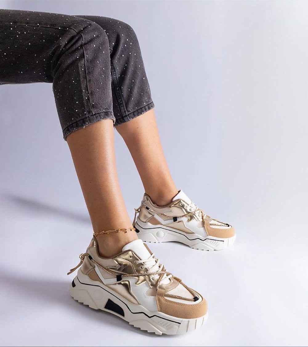 Thalvyn Crystal-Tied Brown Sneakers