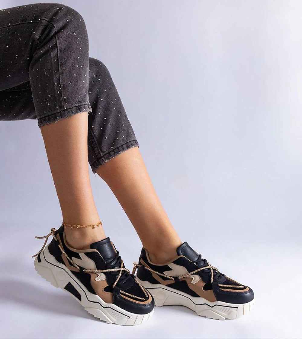 Thalvyn Crystal-Tied Brown Sneakers
