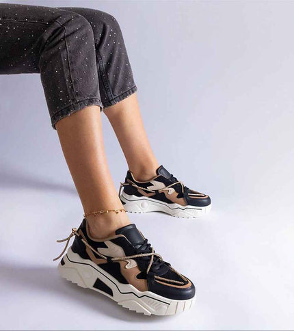 Thalvyn Crystal-Tied Brown Sneakers