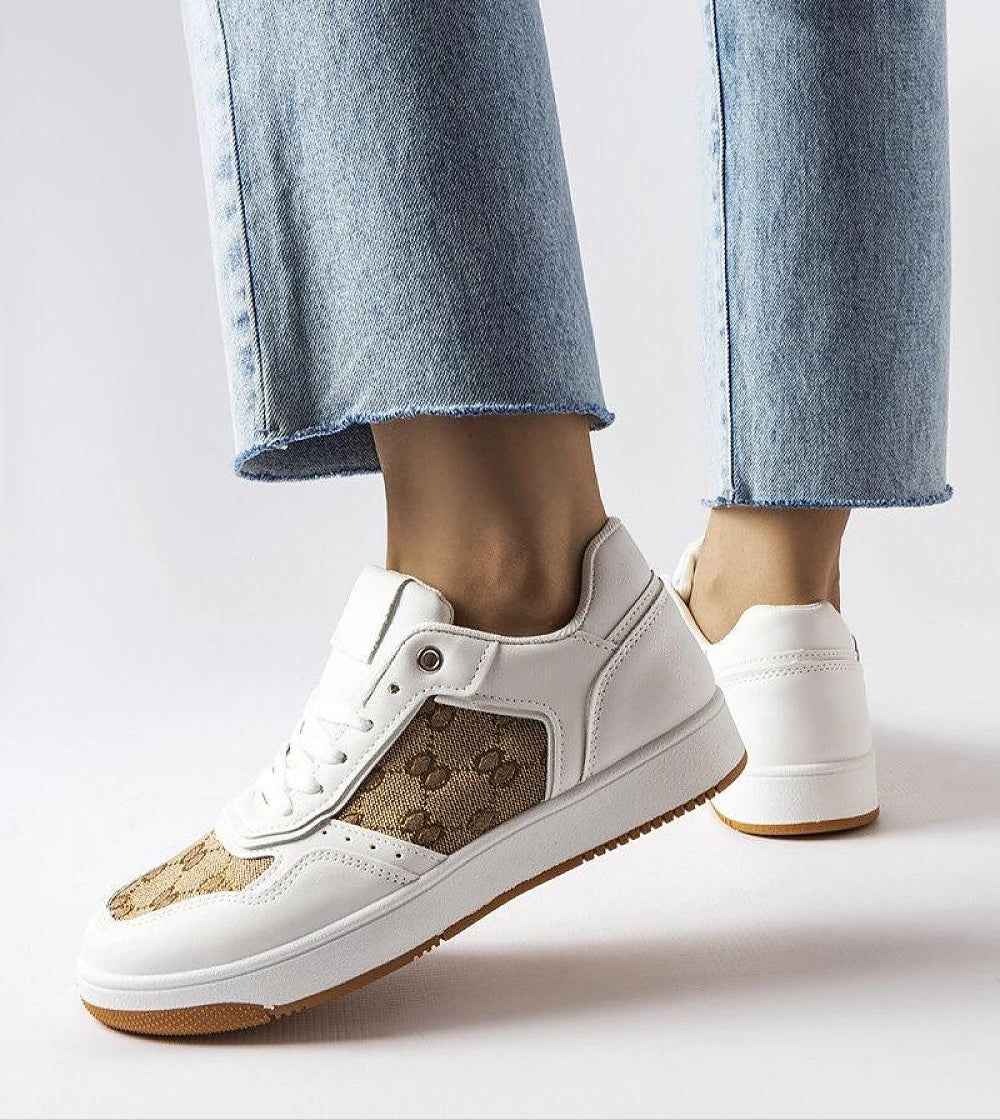 Melienne White Monogram Lace-Up Sneakers