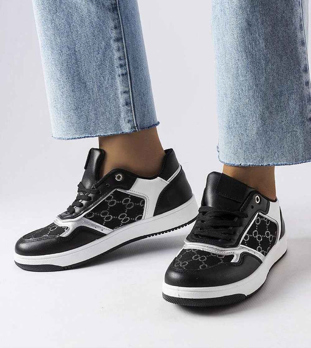 Melienne White Monogram Lace-Up Sneakers