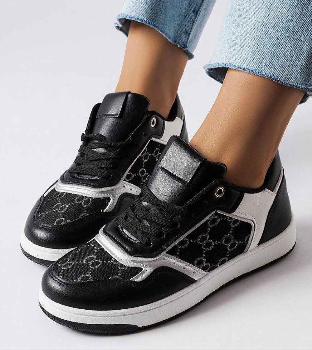 Melienne White Monogram Lace-Up Sneakers