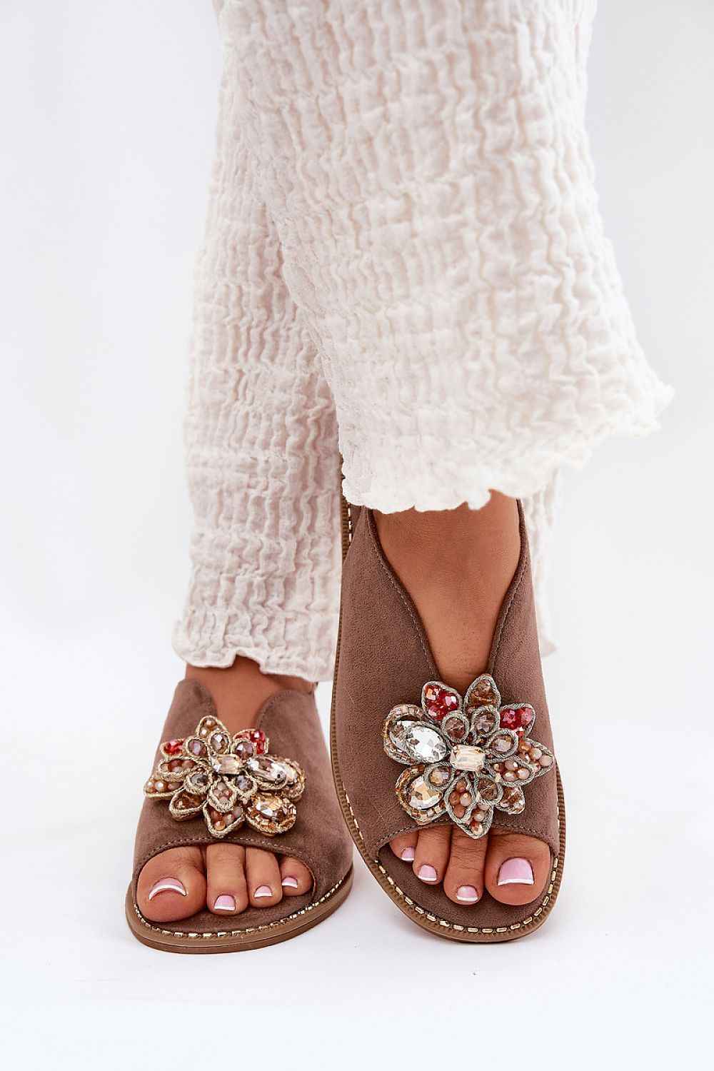 Fiorenna Flat Suede Flower Sandals