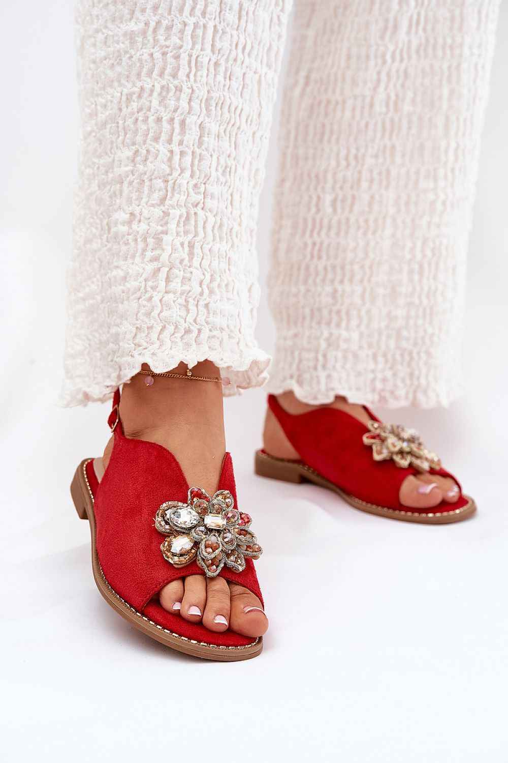Fiorenna Flat Suede Flower Sandals