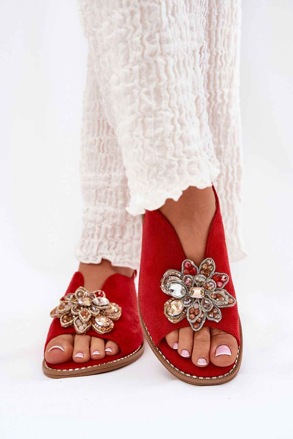 Fiorenna Flat Suede Flower Sandals