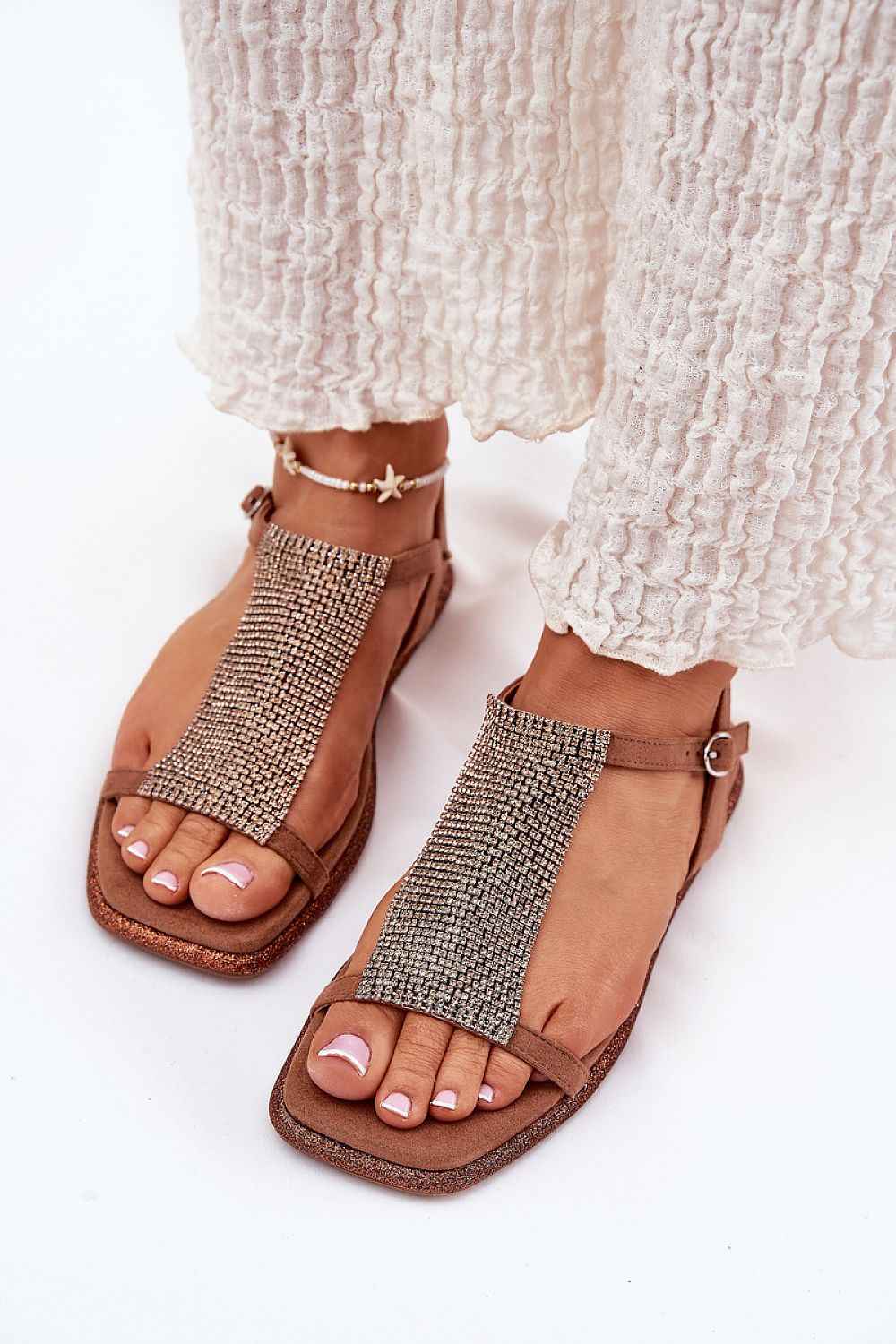 Lunavelle Crystal Buckle Sandals
