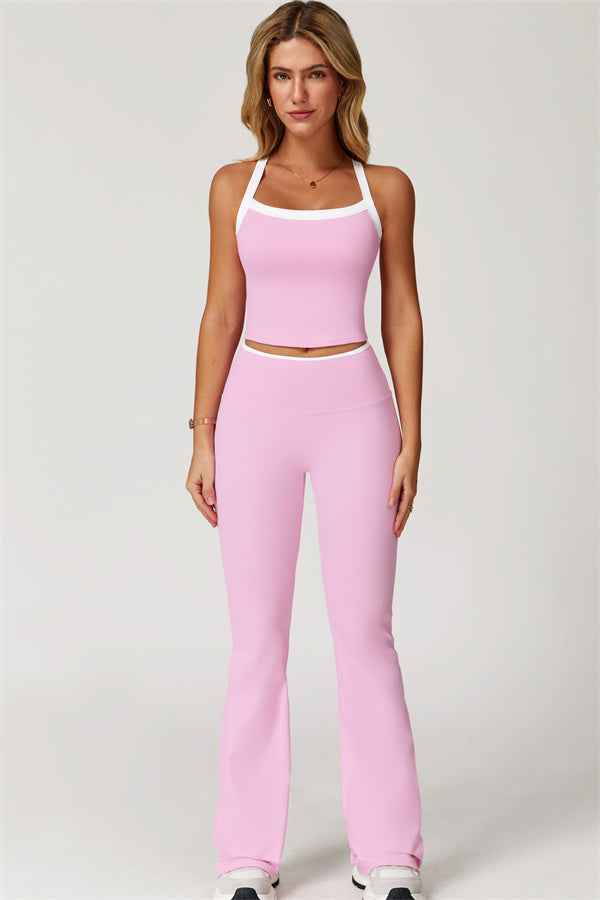 The Quest Cross Back Crop Top Flared Leggings 2-Piece Set