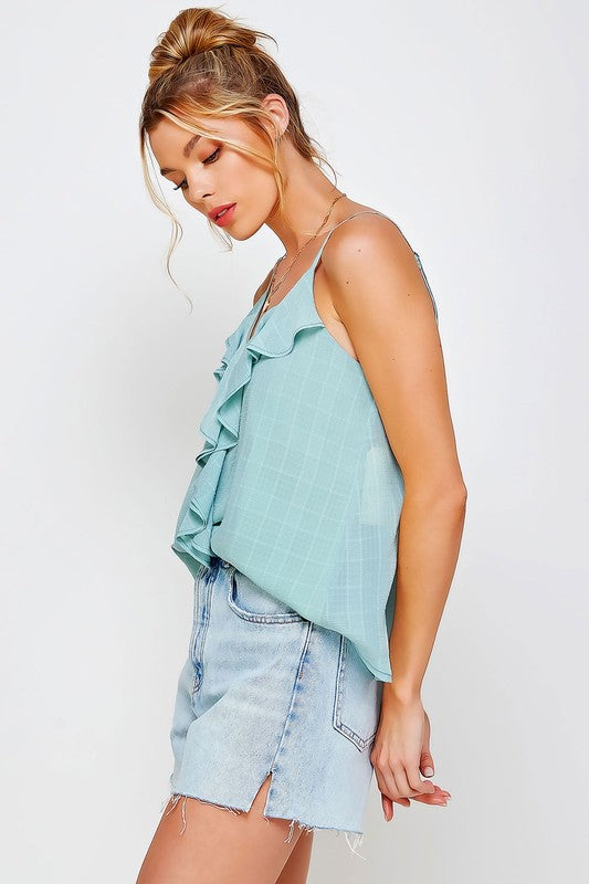 TEXTURED RUFFLE FRILL TANK TOP - Pikemla