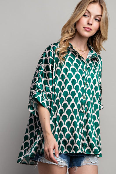 LIGHT SATIN PRINT BUTTON DOWN SHIRT - Pikemla