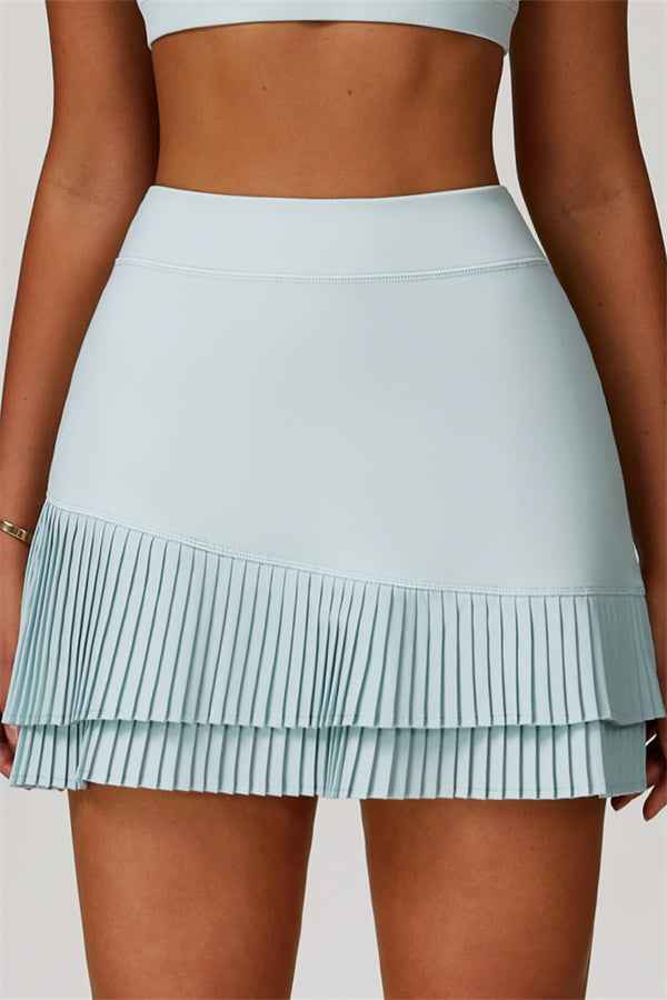The Lavish Long Sleeve Cut-out Crop Top Tennis Skirt 2-Piece Set
