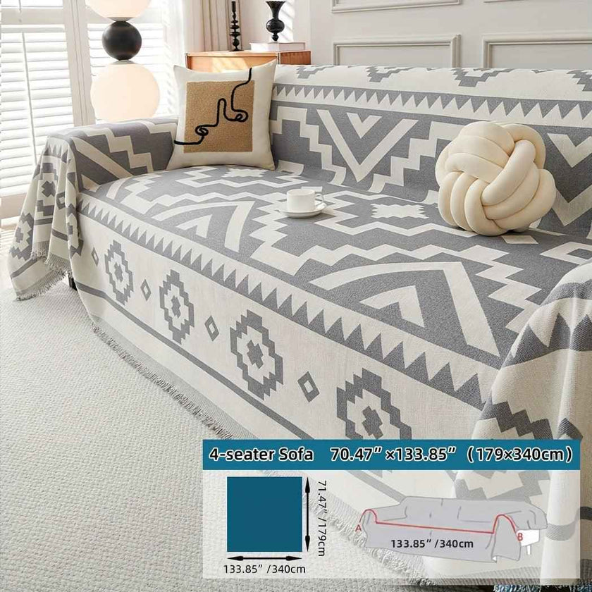 Boho-Chic All-Season Sofa Cover | Light Gray & Pet Proof Couch Cover