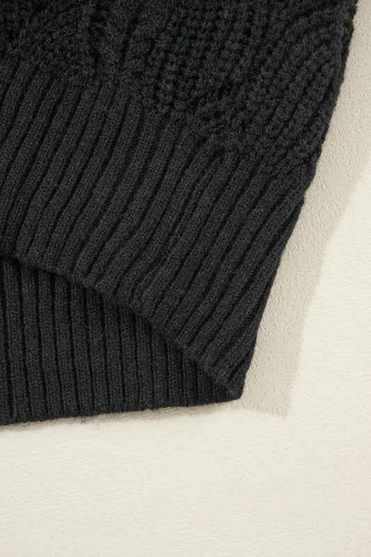 Hollow-Out Knit V-Neck Drop Shoulder Sweater