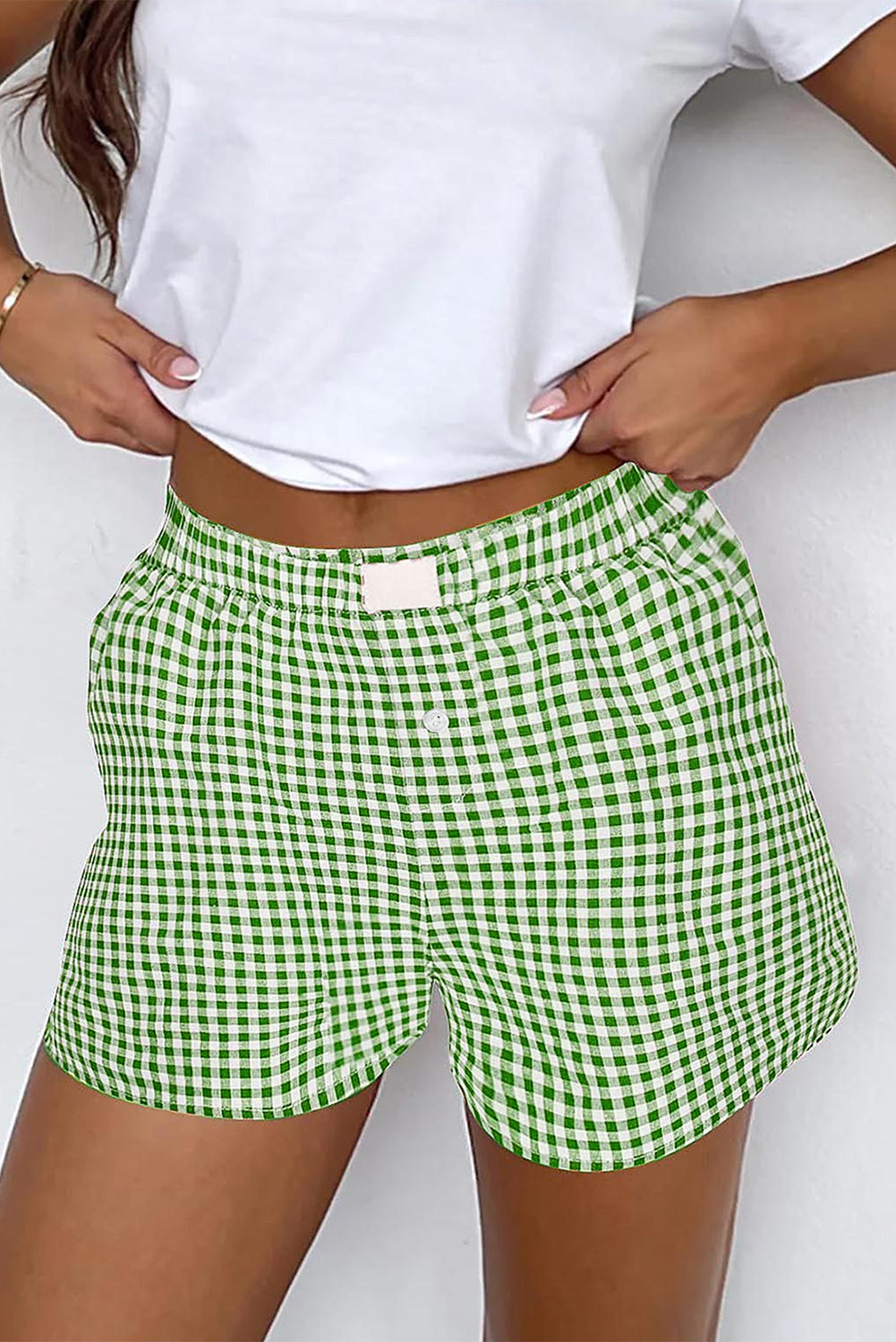 Black Gingham Printed High Waist Shorts - Pikemla
