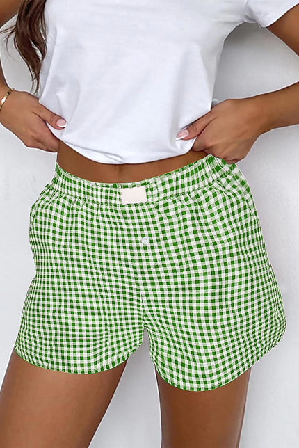 Black Gingham Printed High Waist Shorts - Pikemla