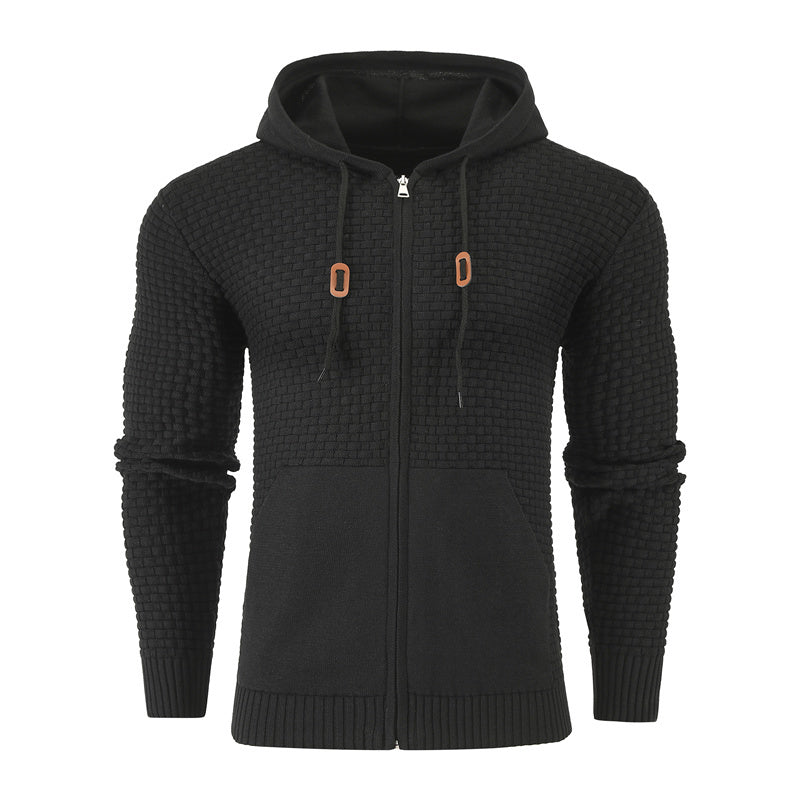 Knitting Zipper Hoodies Leather Outdoor Sports Hoodies with Pockets