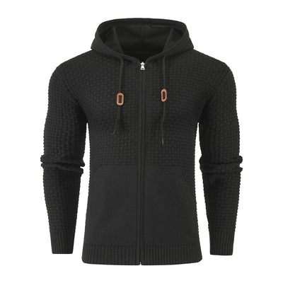 Knitting Zipper Hoodies Leather Outdoor Sports Hoodies with Pockets