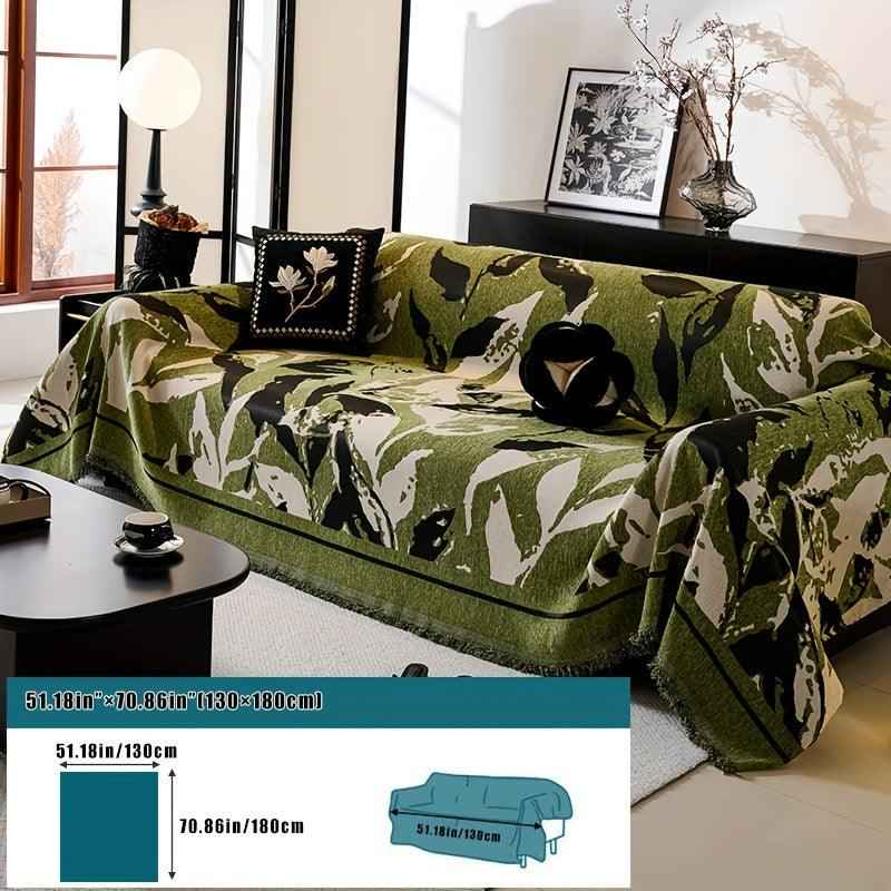 Premium Chenille Fabric Dark Green Couch Cover - All-Season Protector
