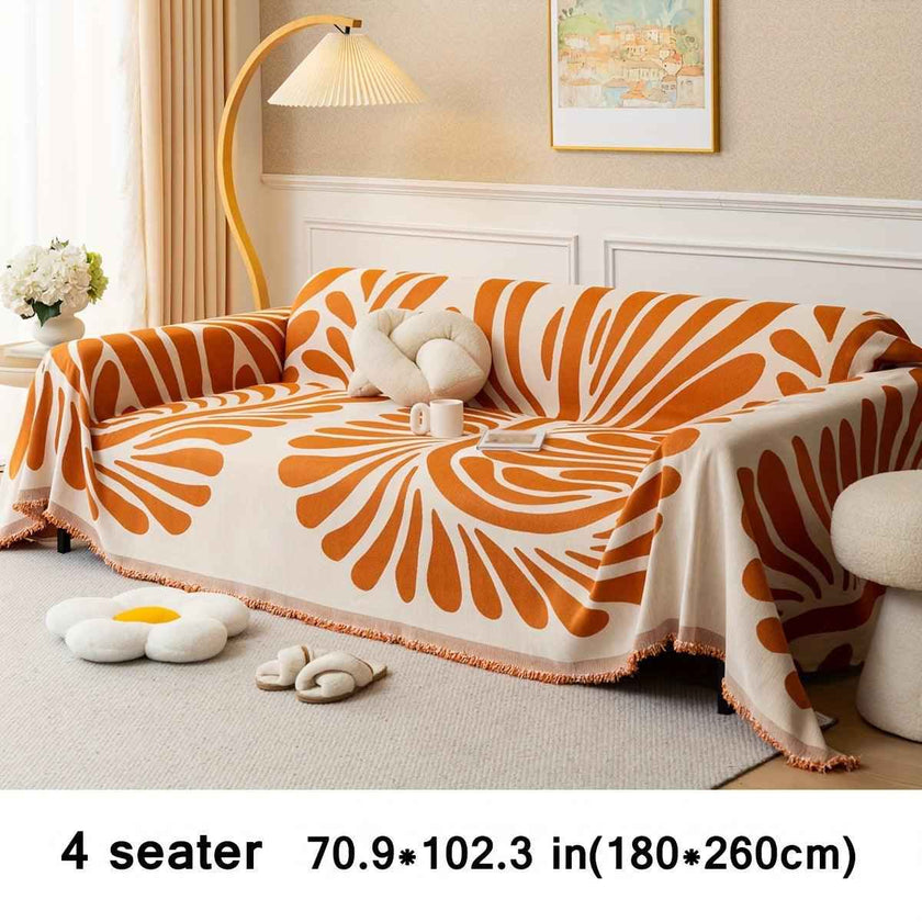 Versatile Chenille Sofa Cover - Pet-Friendly, Orange Dog Couch Cover