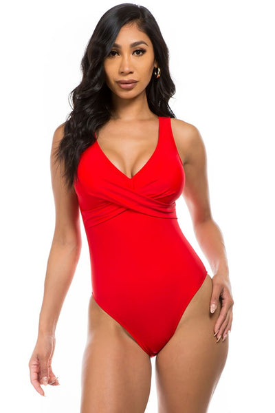 PLEATED CROSS GATHERING LOW V ONE PIECE - Pikemla